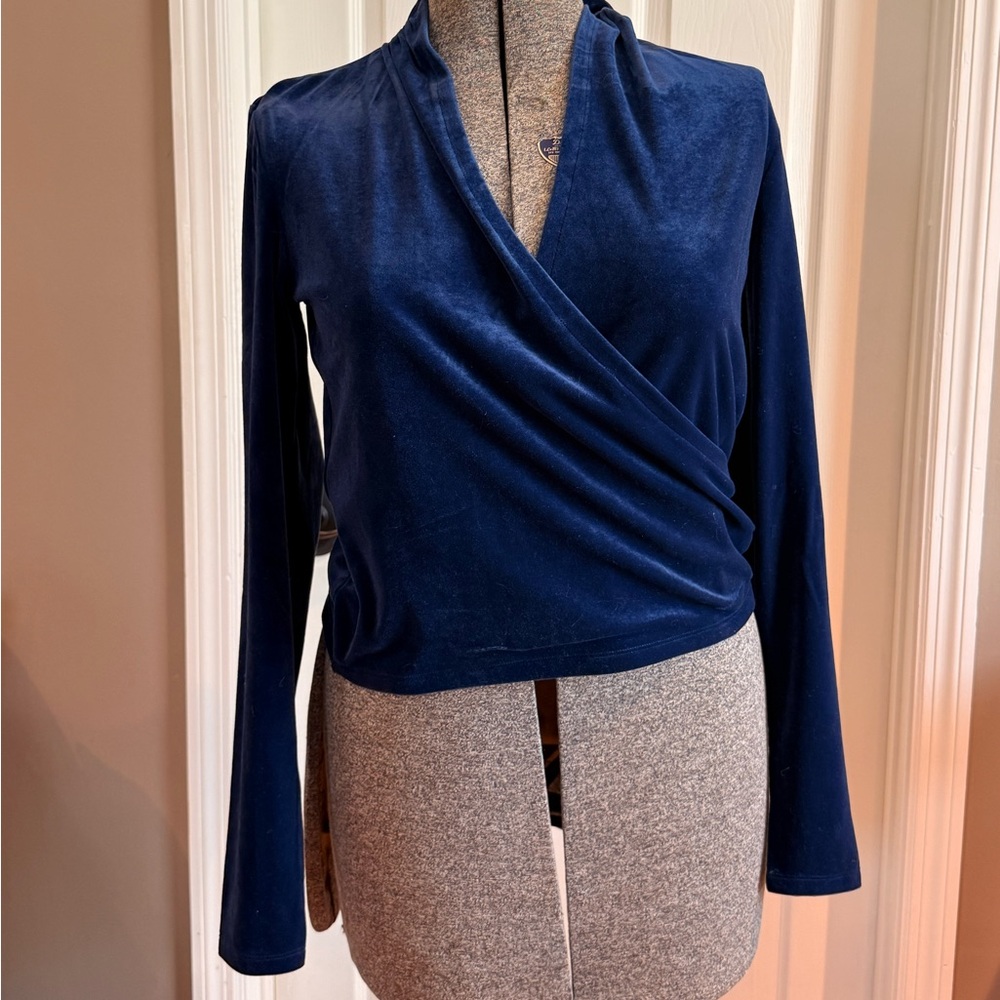 Loft Navy Veloir Wrap Top NWT Size M
